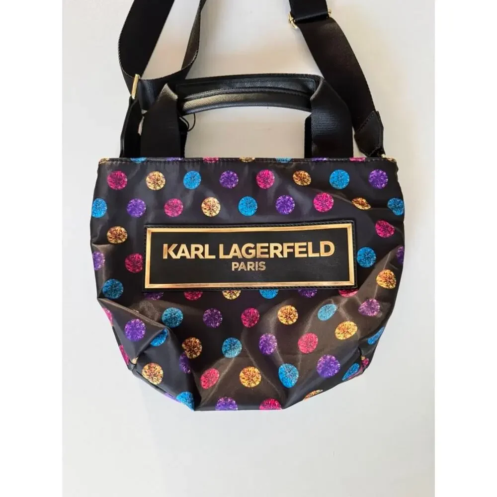 NWOT Karl Lagerfeld Paris Polka Dot Tote Crossbody Bag Designer Purse